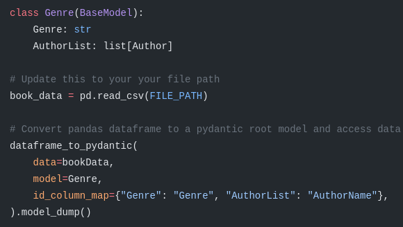 Using pandas-to-pydantic library